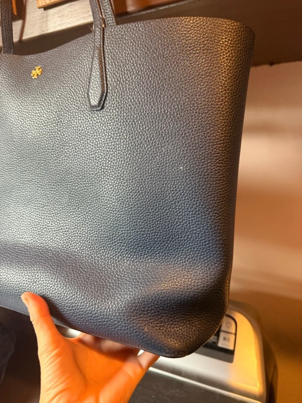 Tory Burch Navy Pebbled Leather Tote